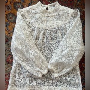 Vintage lace mock neck balloon sleeve top